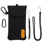 DOB SECHS Durable Black Neoprene Phone Sleeve with Carabiner, Neck & Waist Straps